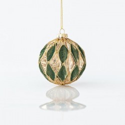 GLASS BALL, GREEN, WITH GOLD GLITTER, SET 4PCS, 10cm 600-45039