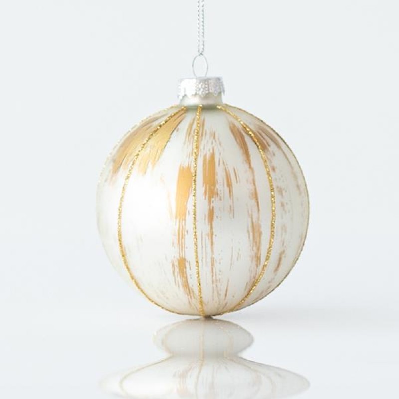 GLASS BALL, CHAMPAGNE, WITH GLITTER LINES, SET 4PCS, 10cm 600-45060