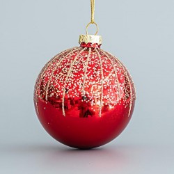 GLASS BALL, RED, WITH GOLD GLITTER, SET 4PCS, 8cm 600-45061