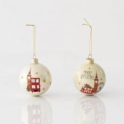 GLASS BALL, BIG BEN, 2 DESIGNS, SET 4PCS, 10cm 600-45063