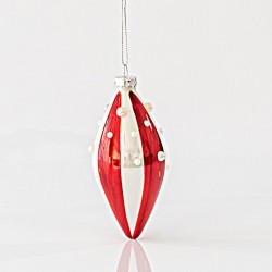 GLASS ORNAMENT, WHITE-RED, WITH BEADS, SET 4PCS, 6x13cm 600-45088