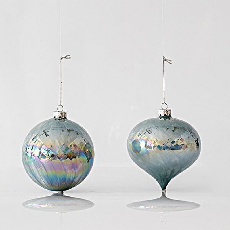 GLASS ORNAMENT, IRIDESCENT, MINT, 2 SHAPES, SET 4PCS, 10 AND 15cm 600-45099