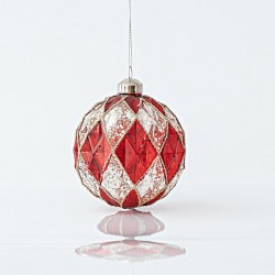 RAISED GLASS BALL, RED AND SILVER, WITH GLITTER, SET 4PCS, 10cm 600-45101