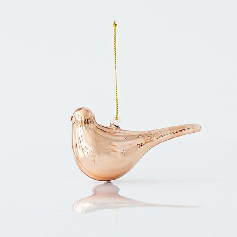 GLASS ORNAMENT, BIRD, CHAMPAGNE, SET 6PCS, 11,2x4x6cm 600-45107