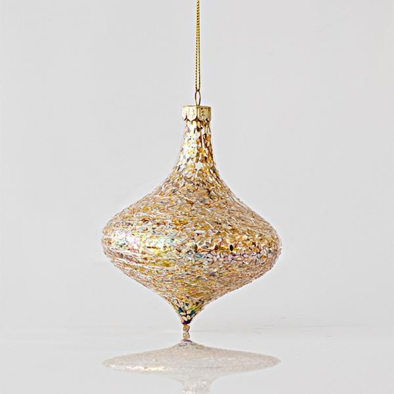 GLASS ORNAMENT, ONION, SAND GOLD, WITH SEQUINS INSIDE, SET 4PCS, 10x11,5cm 600-45113