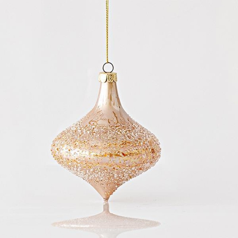 GLASS ORNAMENT, ONION, CHAMPAGNE, WITH SEQUINS INSIDE, SET 4PCS, 10x11,5cm 600-45115