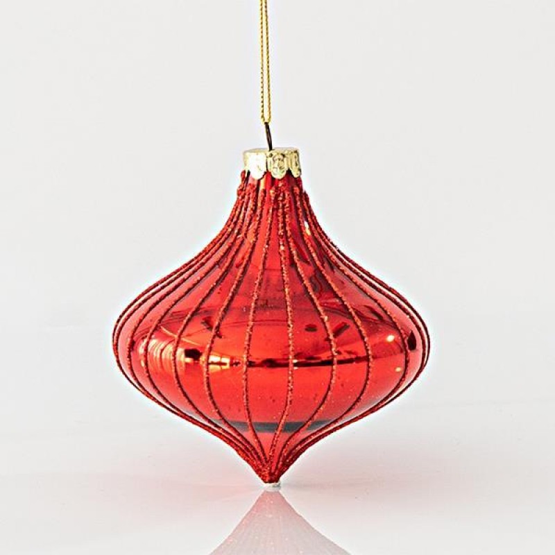 GLASS ORNAMENT, ONION, RED, SET 4PCS, 10x10,8cm 600-45118