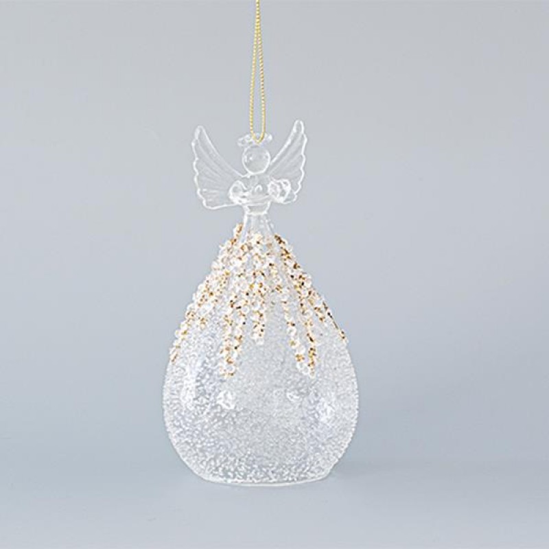 GLASS ORNAMENT, ANGEL, TRANSPARENT WITH GOLD GLITTER, SET 3PCS, 8,2x15cm 600-45133