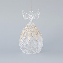 GLASS ORNAMENT, ANGEL, TRANSPARENT WITH GOLD GLITTER, SET 2PCS, 9,5x17,5cm 600-45134