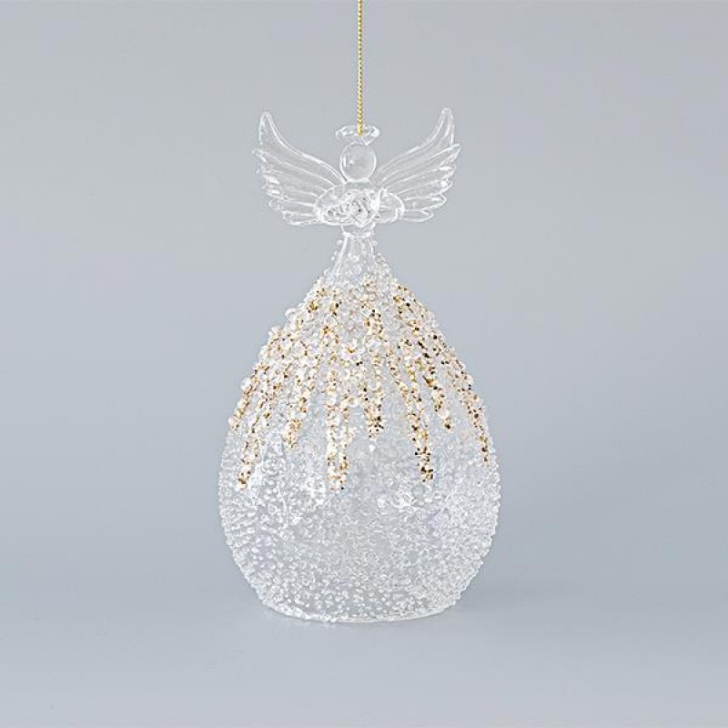 GLASS ORNAMENT, ANGEL, TRANSPARENT WITH GOLD GLITTER, SET 2PCS, 9,5x17,5cm 600-45134