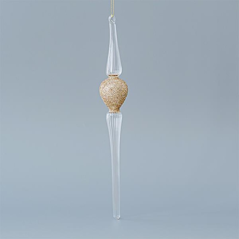 GLASS ICICLE, TRANSPARENT, WITH GOLD, SET 2PCS, 4x30cm 600-45142