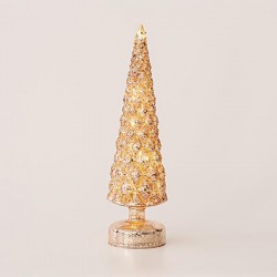 GLASS LIGHTED TREE, CHAMPAGNE, BATTERY OPERATED, WITH GLITTER, 9x34cm 600-45147
