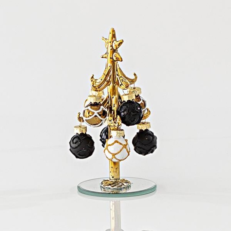 GLASS DECORATIVE TREE, GOLD WITH BLACK, 6,2x13,5cm 600-45157