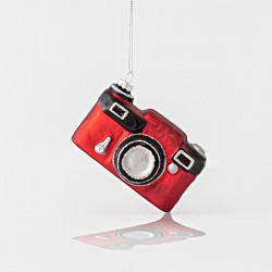 GLASS ORNAMENT, CAMERA, RED, 10x4x6cm 600-45176