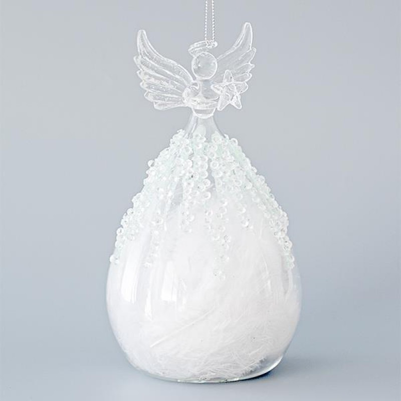 GLASS FAIRY, WITH FEATHERS INSIDE, SET 2PCS, 9,5x17cm 600-45196