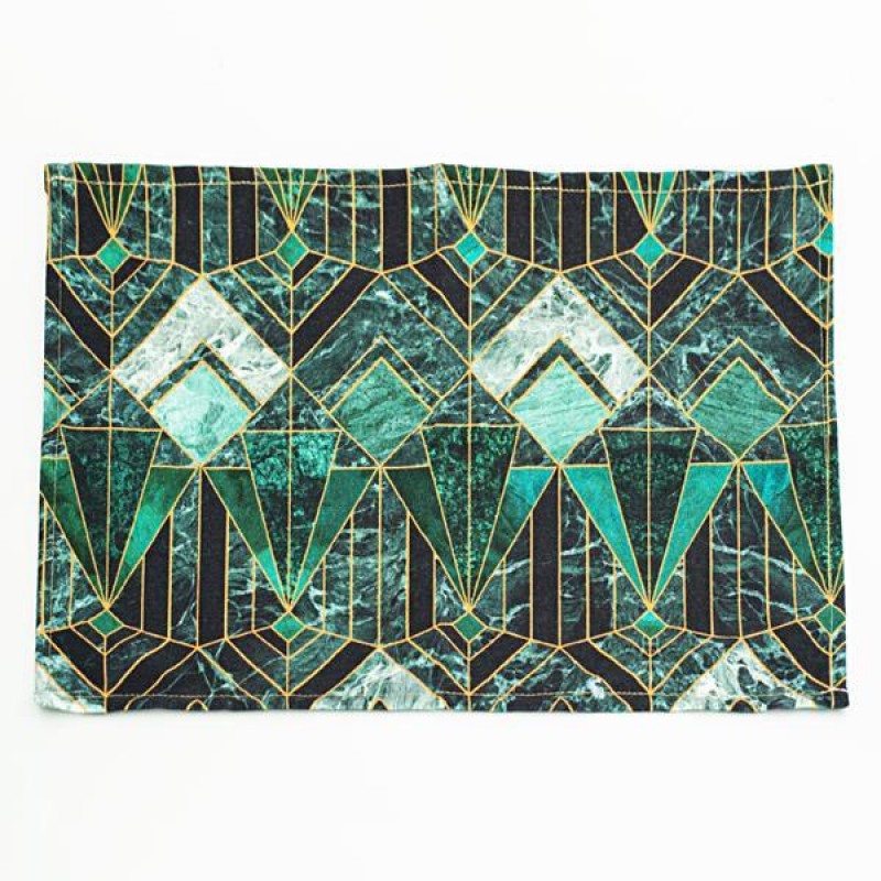 TABLE MAT, GREEN WITH GEOMETRIC SHAPES, 1 PC, 31x43cm 600-45288