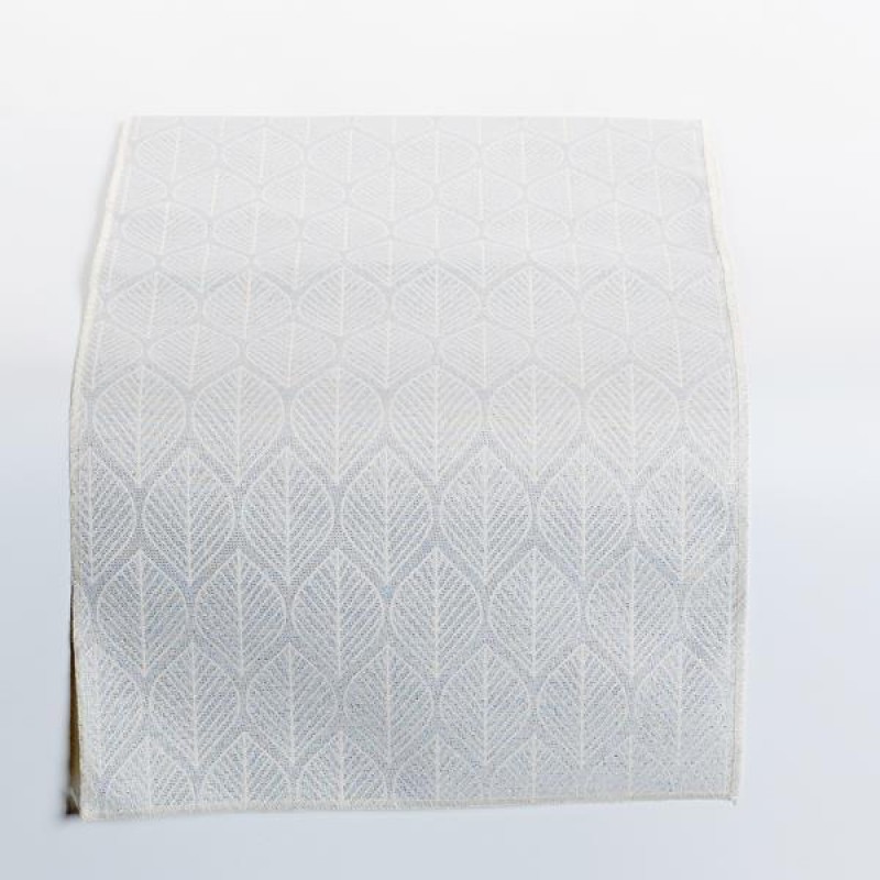 TABLE RUNNER, SILVER WITH WHITE LEAVES, 150x33cm 600-45294