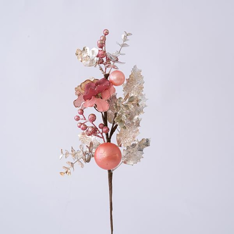 TWIG, WITH PINK AND CHAMPAGNE DECORATIVES, 41cm 600-45322