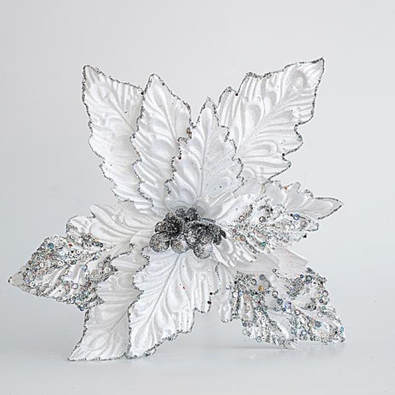 POINSETTIA WHITE WITH GLITTER, 42x50cm 600-45357
