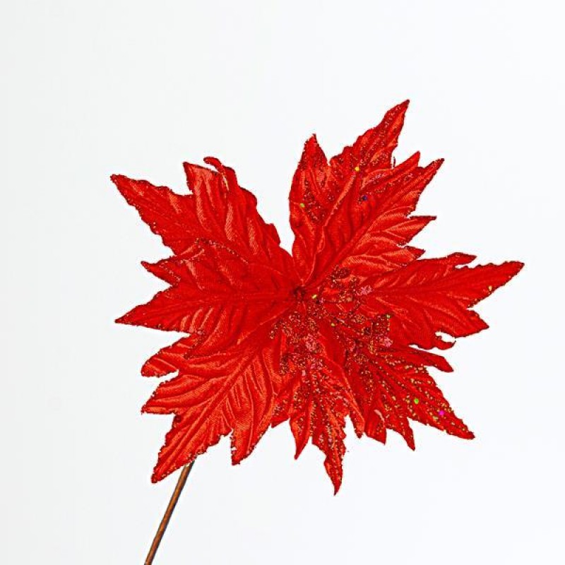 RED POINSETTIA, WITH LONG LEAFSTALK 60cm, 23x20cm 600-45439