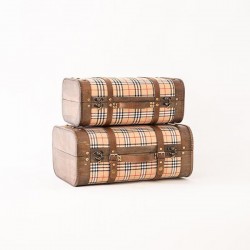 FABRIC SUITCASE, PLAID BEIGE, SET 2 PCS, 45x30,5x19,5cm AND 40x24x16,5cm 600-45486