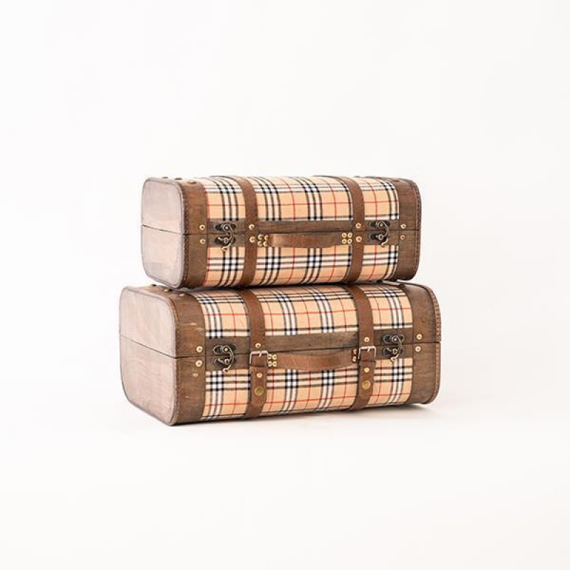 FABRIC SUITCASE, PLAID BEIGE, SET 2 PCS, 45x30,5x19,5cm AND 40x24x16,5cm 600-45486