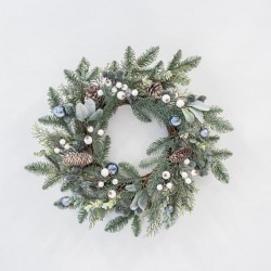LITTLE WREATH, WITH PINE CONES AND BLUE DECORATIVES, 55cm 600-45534