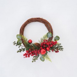 LITTLE WREATH, WITH RED BERRIES AND RED DECORATIVES, 40cm 600-45537