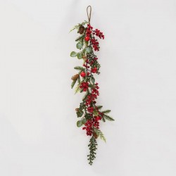 BRANCH, WITH RED BERRIES AND RED DECORATIVES, 120cm 600-45538