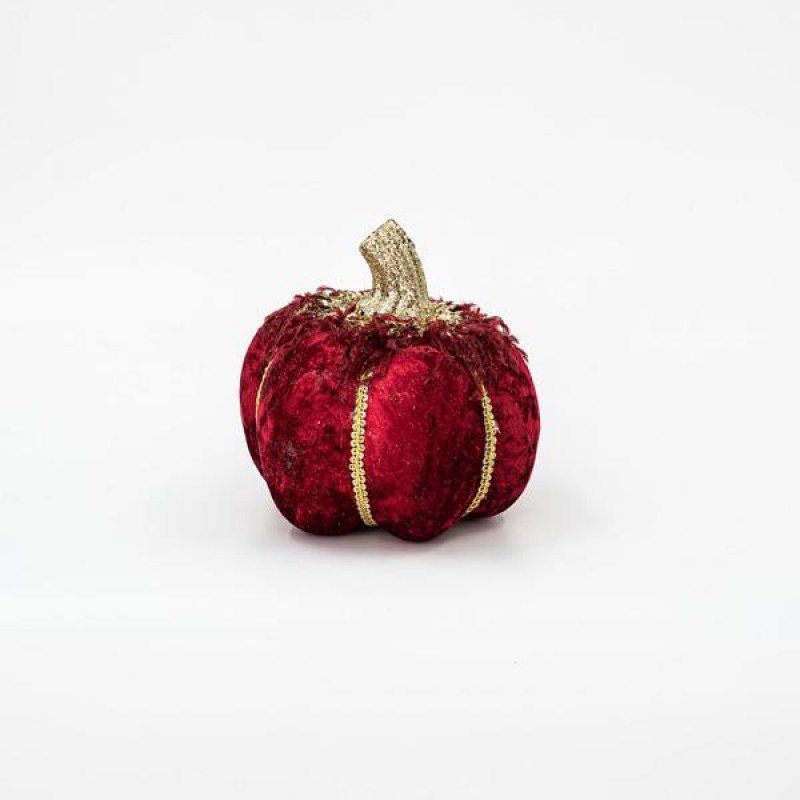 VELVET PUMPKIN, BURGUNDY, WITH GOLD GLITTER, 15cm 600-45562