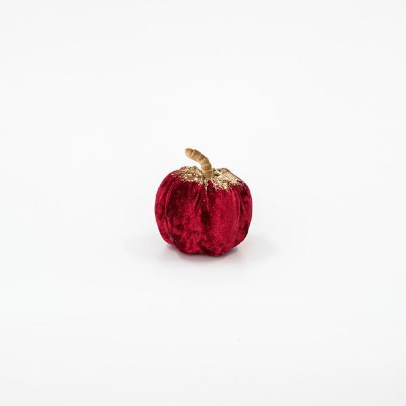 VELVET PUMPKIN, BURGUNDY, WITH GOLD GLITTER, 8cm 600-45563