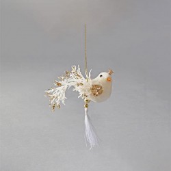VELVET HANGING BIRDIE, WHITE, 13x14cm 600-45564