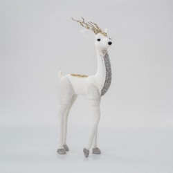 VELVET DEER, WHITE, WITH GOLD GLITTER, 19x45x8cm 600-45570