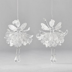 ACRYLIC FAIRY, MATTE TRANSPARENT, WITH SILVER GLITTER, WITH HANGING LEGS AND GEMS, 2 DESIGNS, 10x15,5cm, PRICE PER PIECE 600-45603