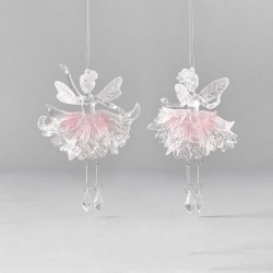 ACRYLIC FAIRY, MATTE TRANSPARENT, WITH PINK GLITTER, WITH HANGING LEGS AND GEMS, 2 DESIGNS, 10x15,5cm, PRICE PER PIECE 600-45604