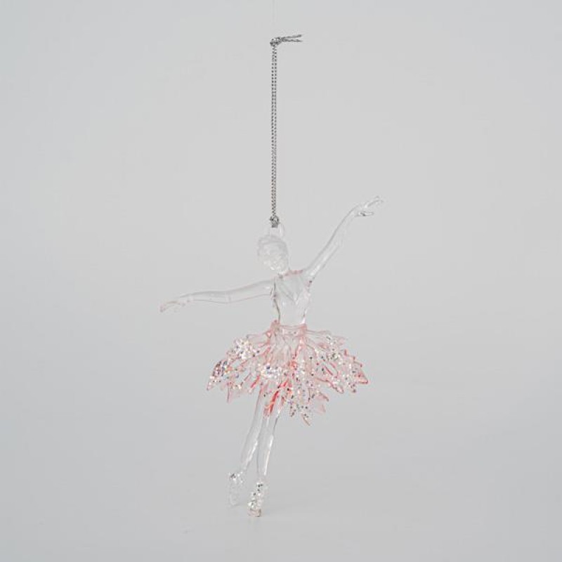 ACRYLIC BALLERINA, TRANSPARENT, WITH PINK SKIRT, 9,5x15cm 600-45608