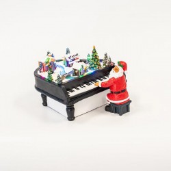 SANTA WITH PIANO, WITH ADAPTOR, 21 LED, WITH MUSIC AND MOVEMENT, 20,5x19x15 AND 7,5x7x13cm 600-45610