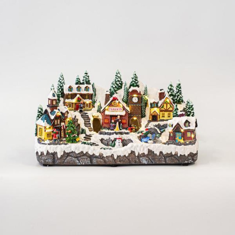 CHRISTMAS VILLAGE, WITH ADAPTOR, 30 LED, MUSIC AND MOVEMENT, 43x20x24cm 600-45618