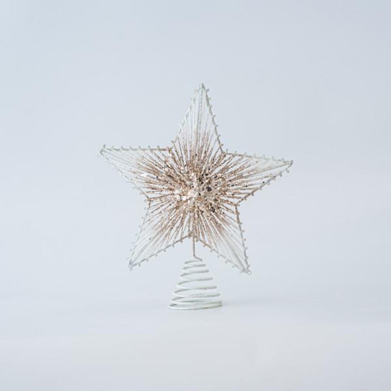 TOP TREE, STAR, WITH CORD, CHAMPAGNE-WHITE, 25,5cm 600-45638