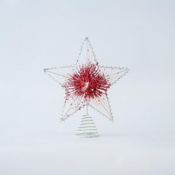 TOP TREE, STAR, WITH CORD, RED-WHITE, 25,5cm 600-45639