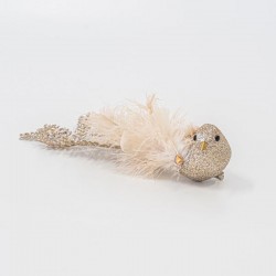 BIRD, CHAMPAGNE, WITH FEATHERS AND GLITTER, 24x5x6,5cm 600-45652