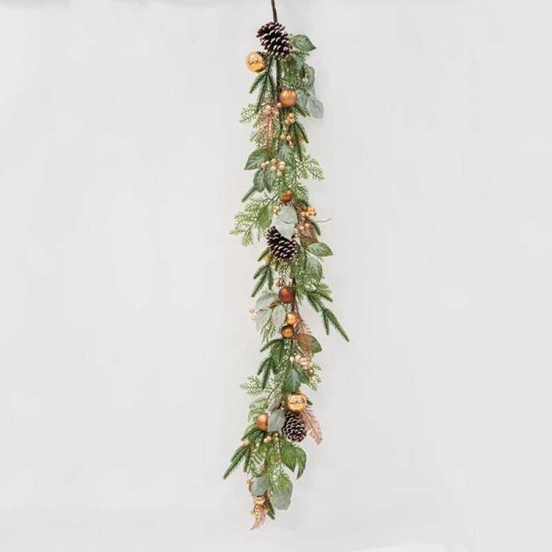 BRANCH, WITH LEAVES AND COPPER DECORATIVES, 150cm 600-45657