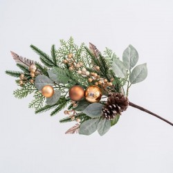 TWIG, WITH LEAVES AND COPPER DECORATIVES, 75cm 600-45658