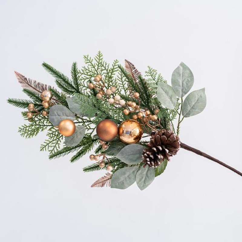 TWIG, WITH LEAVES AND COPPER DECORATIVES, 75cm 600-45658