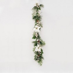 BRANCH, WITH WHITE FLOWERS LEAVES AND PINE CONES, 150cm 600-45662