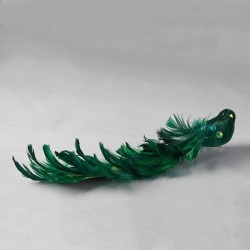 BIRD, GREEN, WITH FEATHERS, GLITTER AND JEMS, WITH LONG FEATHER TAIL, 35x6x7cm 600-45706