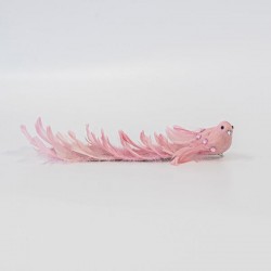 BIRD, PINK, WITH FEATHERS, GLITTER AND JEMS, WITH LONG FEATHER TAIL, 35x6x7cm 600-45708