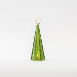 LIGHTED GLASS TREE, GREEN, WITH TOP TREE, BATTERY OPERATED, 8x23,5cm 600-45733