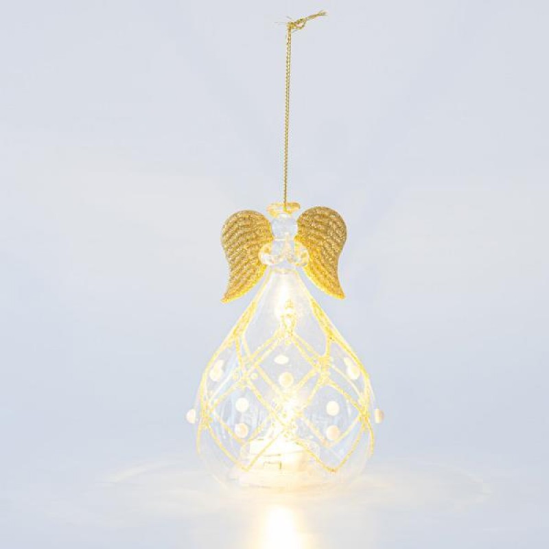 GLASS CANDLE HOLDER, ANGEL, TRANSPARENT, 9x20cm 600-45744