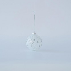 GLASS BALL, WHITE WITH WHITE DESIGNS, SET 4PCS, 8cm 600-45755